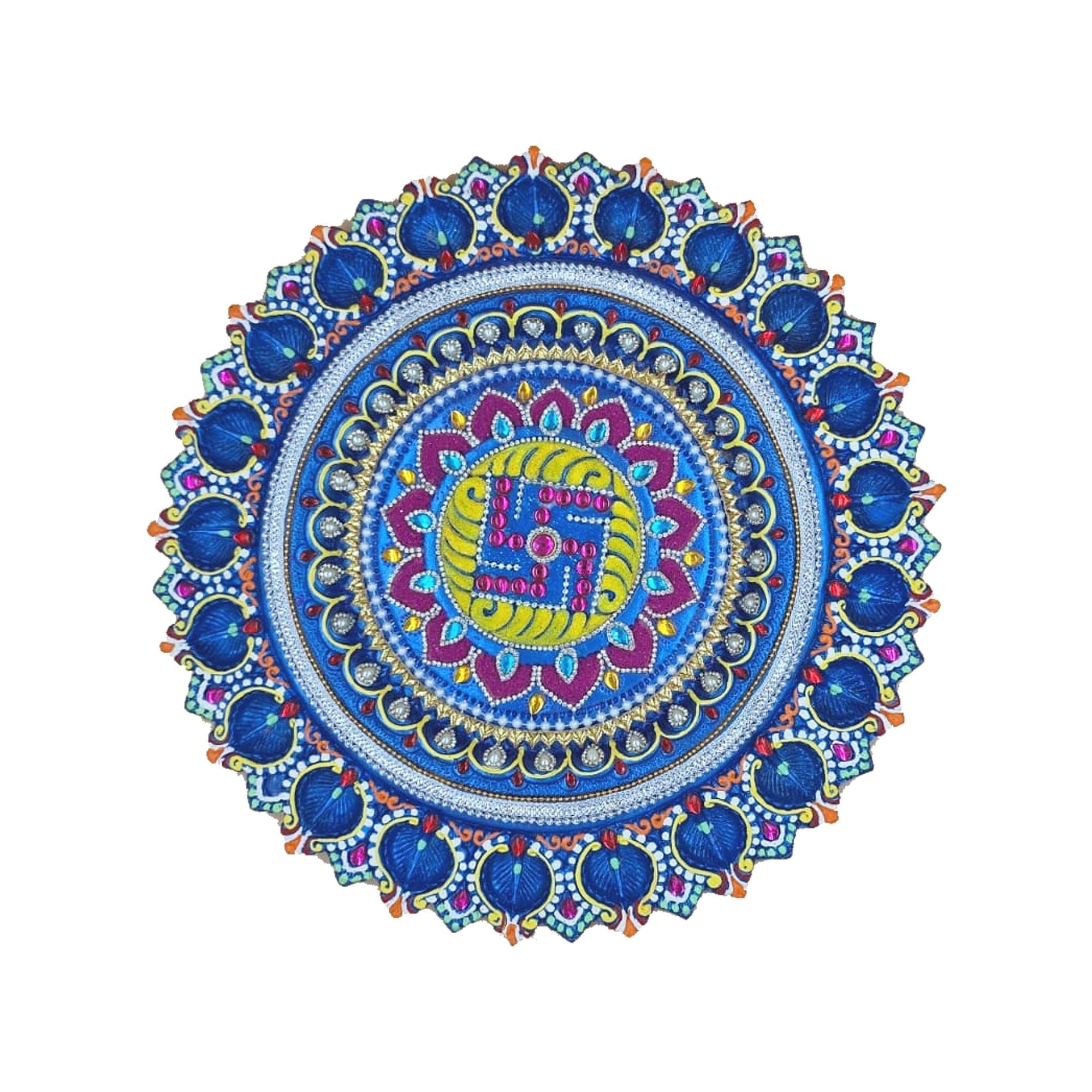 Handcrafted decorative terracotta diya plate in traditional colourful design