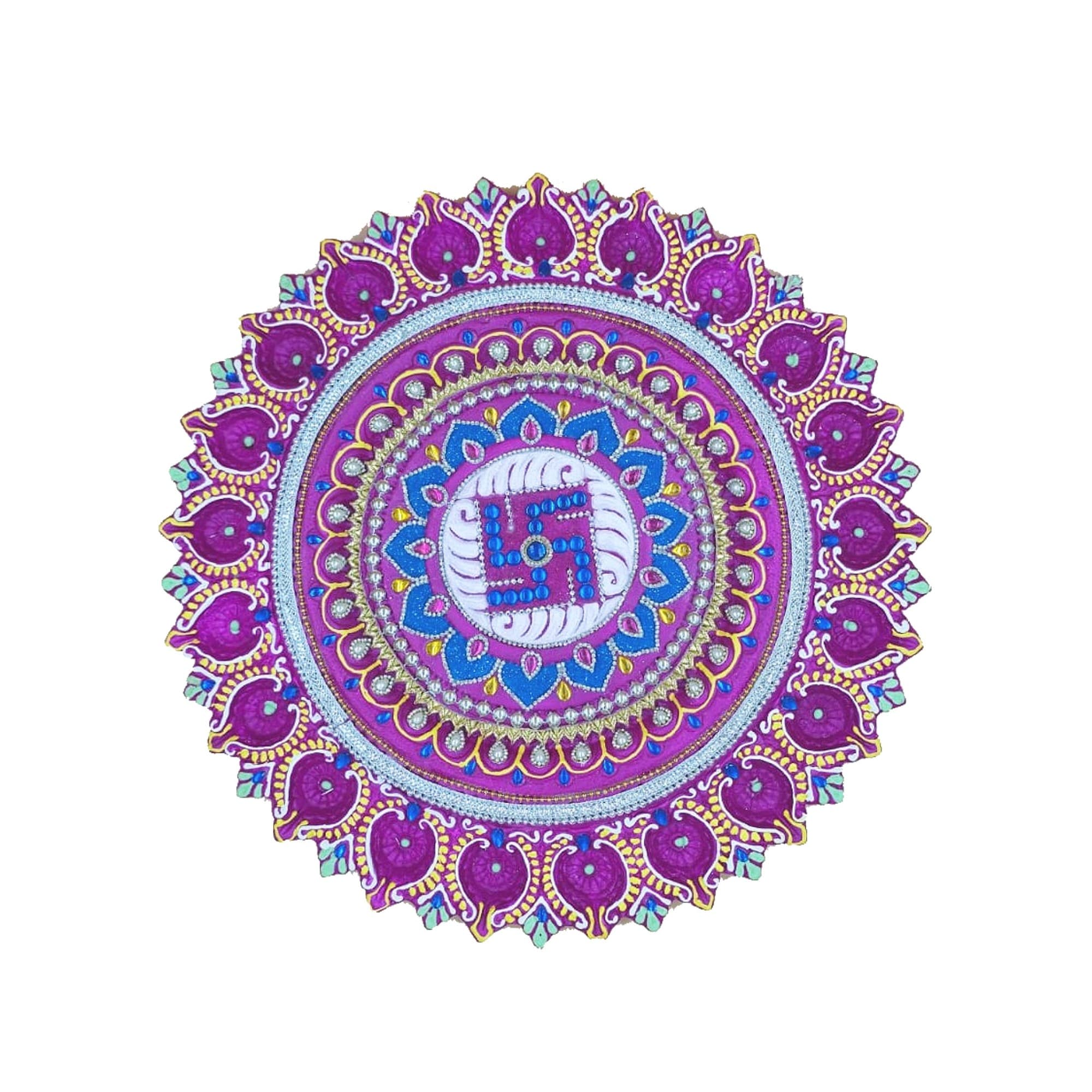 Handcrafted decorative terracotta diya plate in traditional colourful design