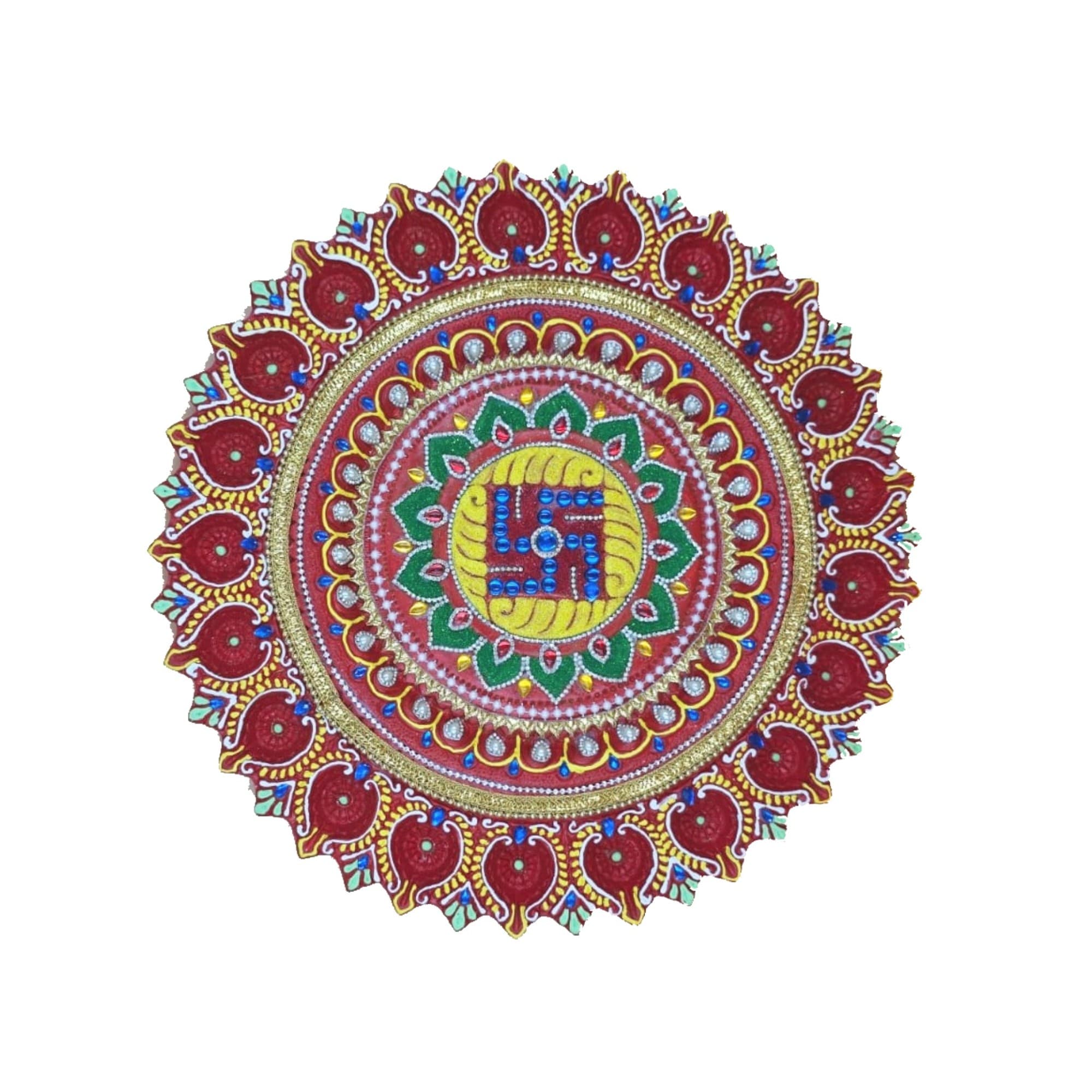 Handcrafted decorative terracotta diya plate in traditional colourful design
