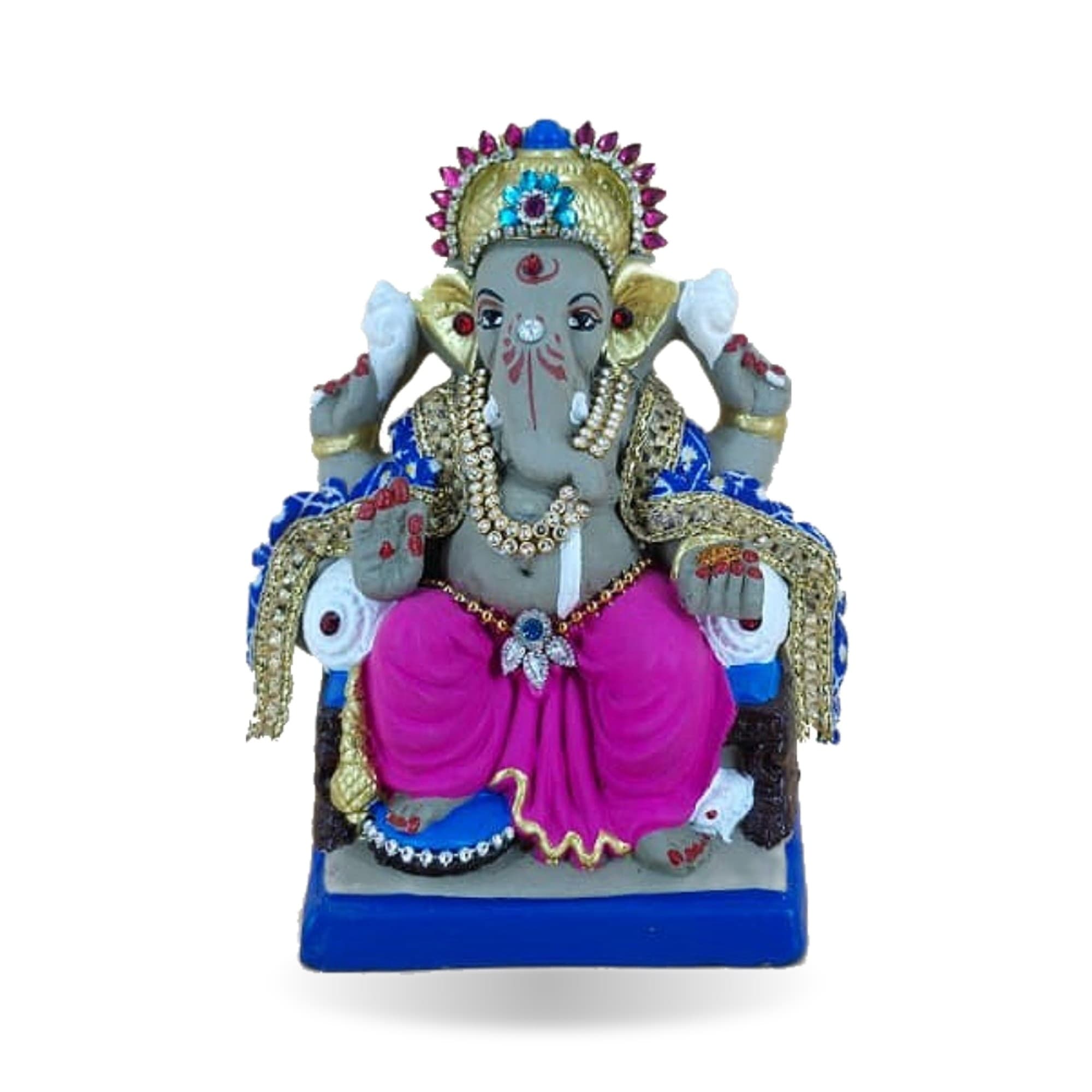 Eco-Friendly Handmade Clay Ganesh Idol — 6″ Decorated