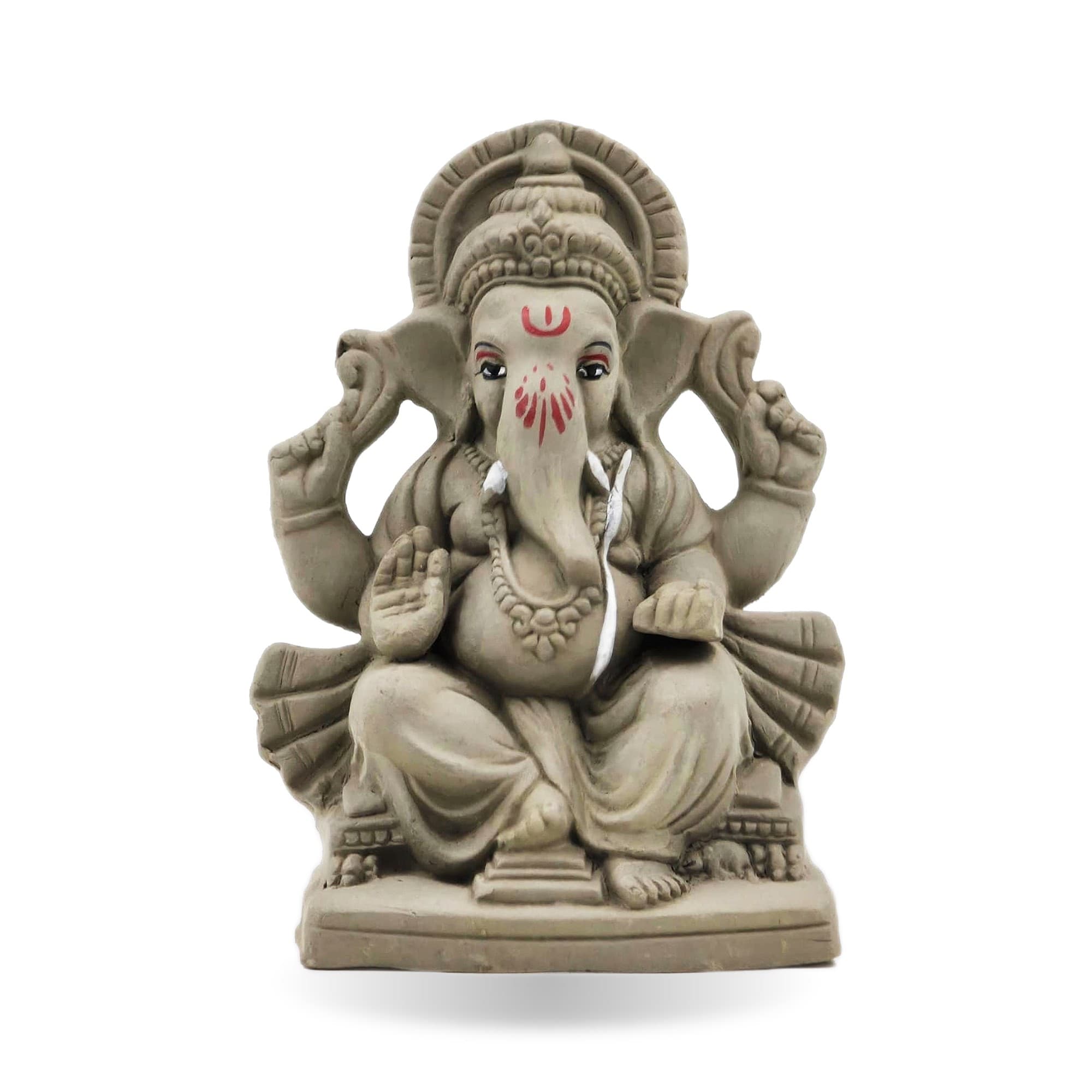 Eco-Friendly Handmade Clay Ganesh Idol — 6″ Plain