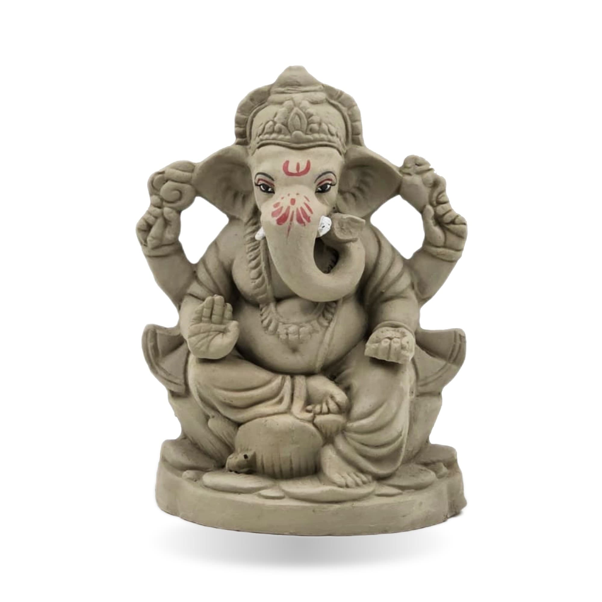 Eco-Friendly Handmade Clay Ganesh Idol — 8″ Plain