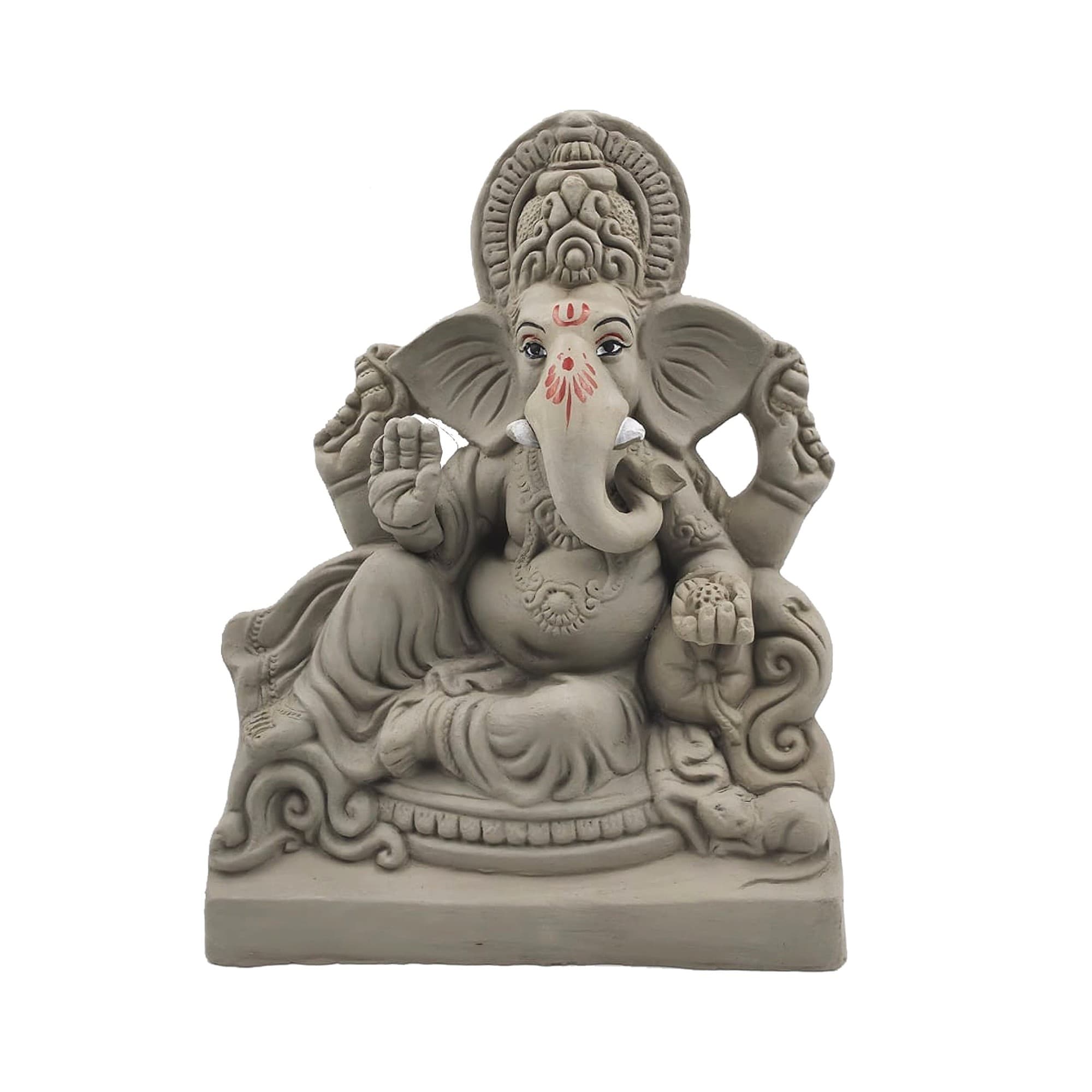 Eco-Friendly Handmade Clay Ganesh Idol — 10″ Plain