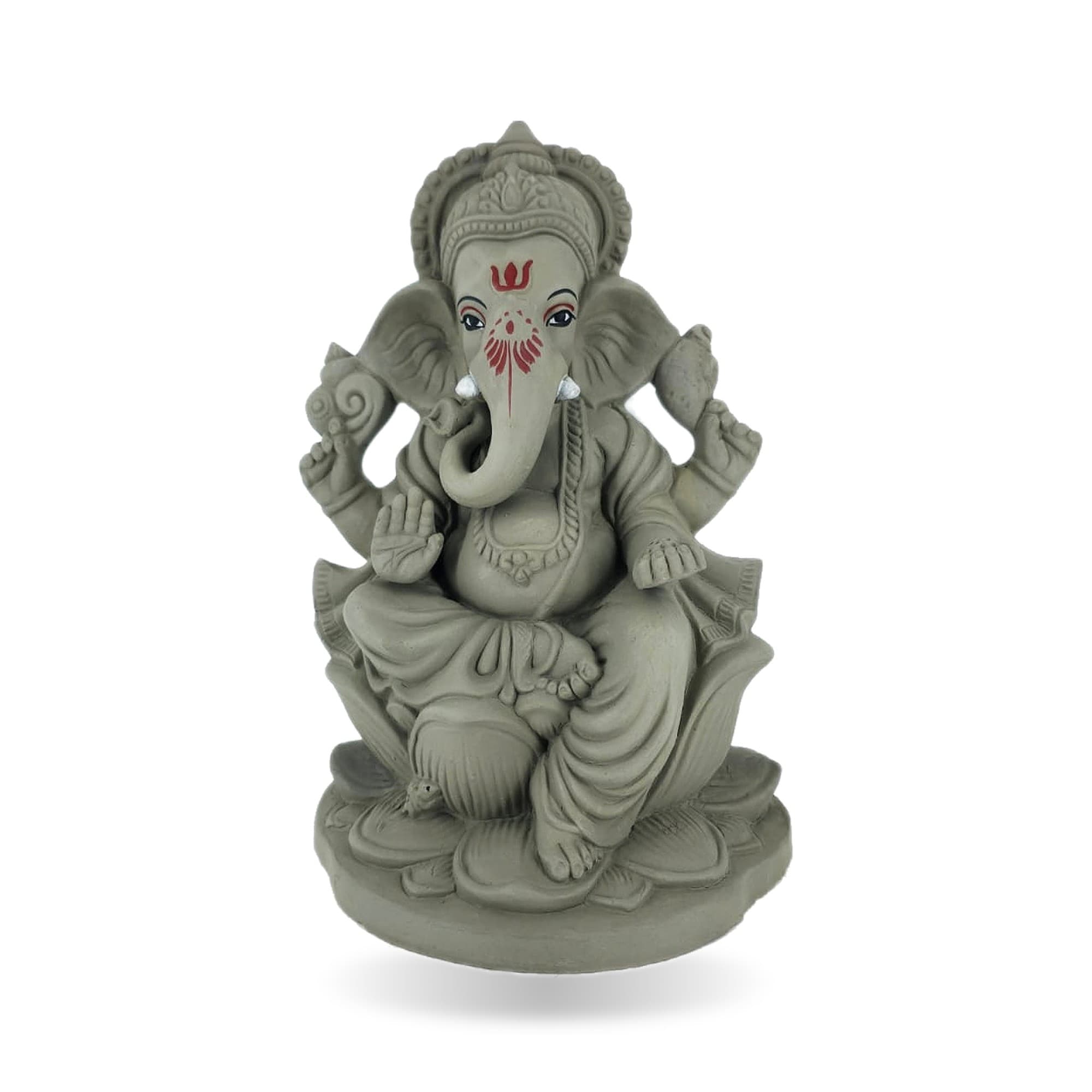 Eco-Friendly Handmade Clay Ganesh Idol — 12″ Plain