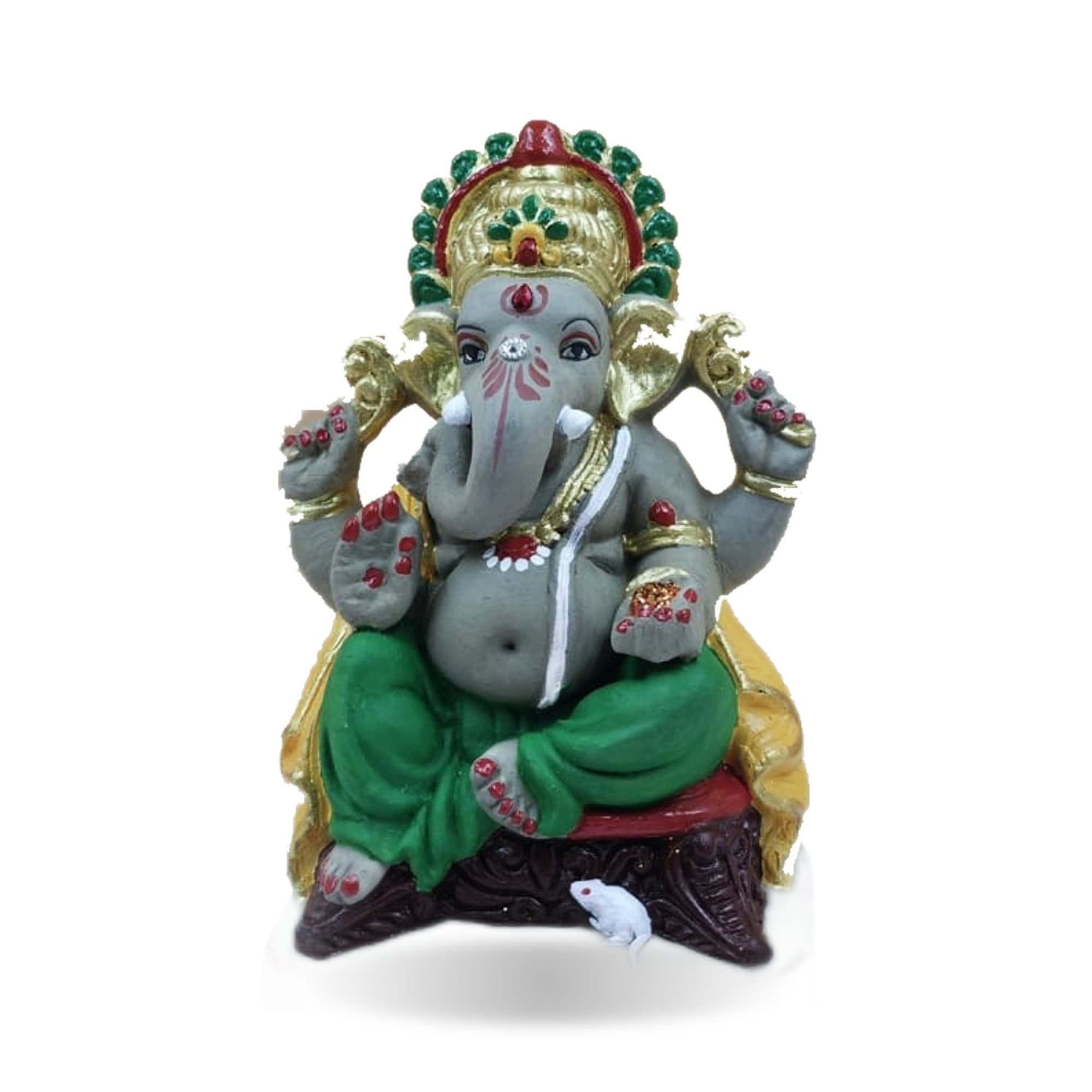 Eco-Friendly Handmade Clay Ganesh Idol — 6″ Painted