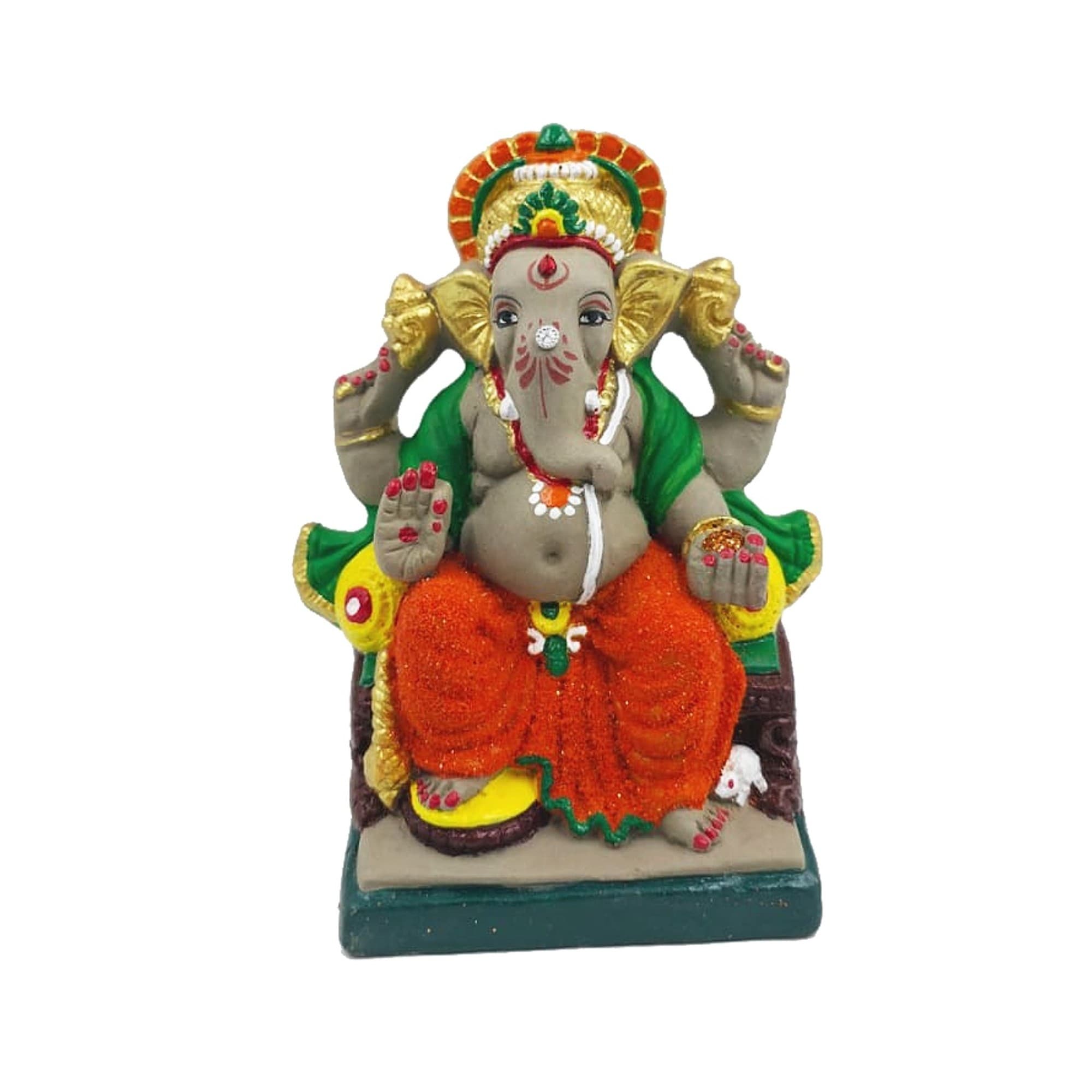 Eco-Friendly Handmade Clay Ganesh Idol — 6″ Painted