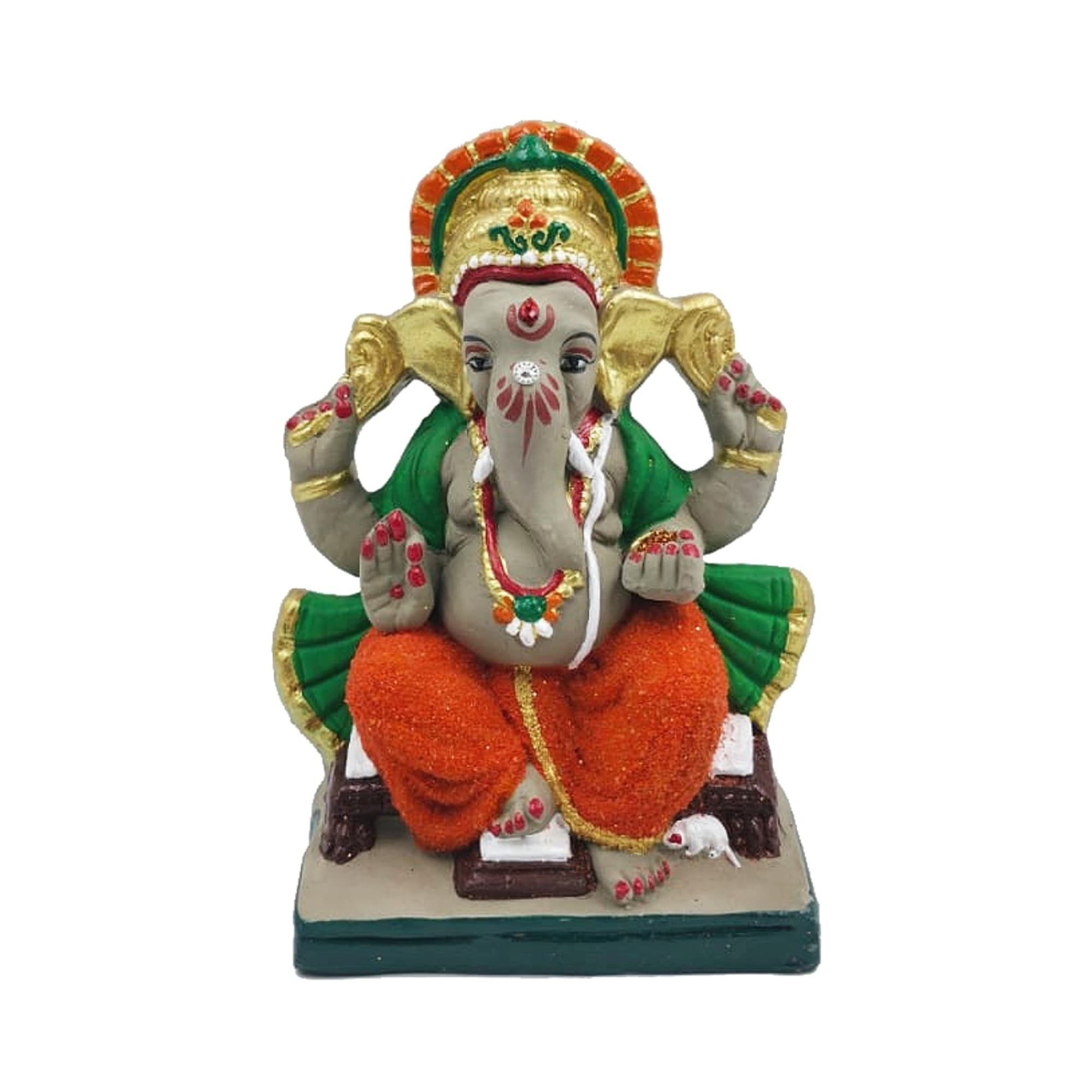 Eco-Friendly Handmade Clay Ganesh Idol — 6″ Painted