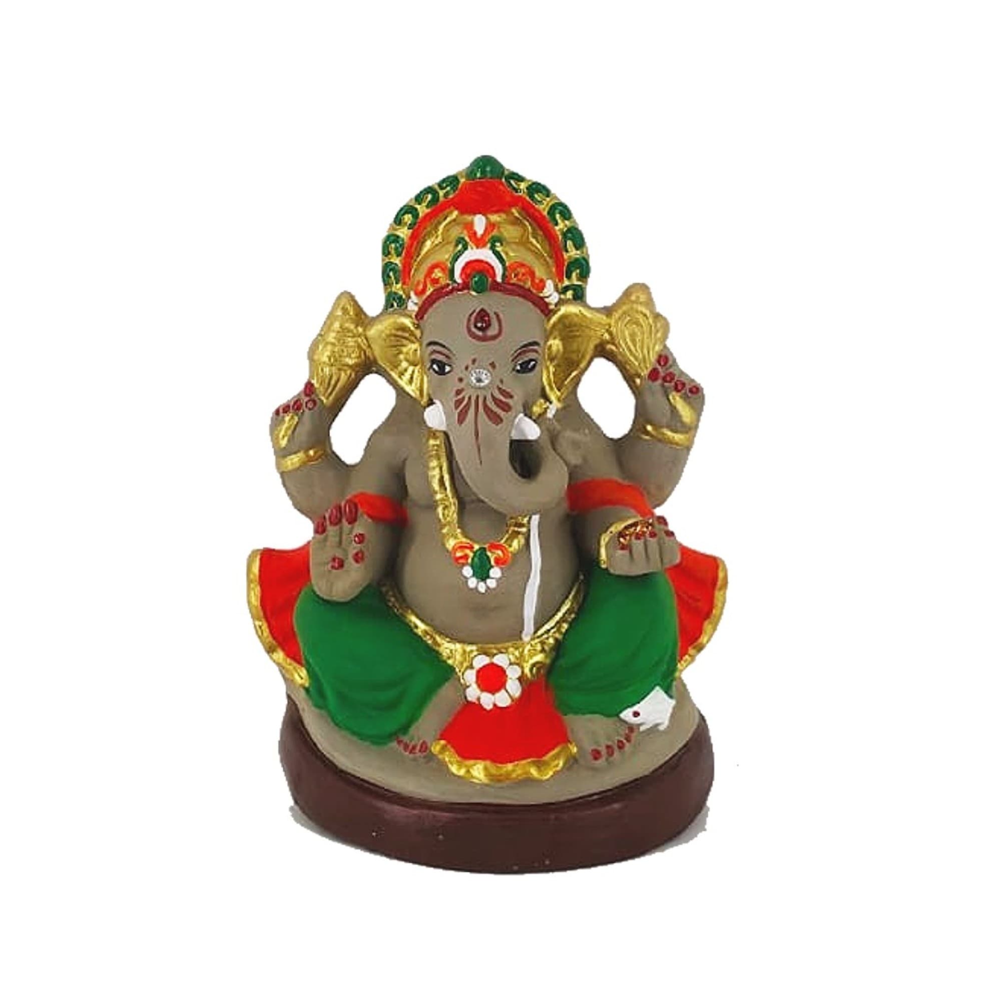 Eco-Friendly Handmade Clay Ganesh Idol — 6″ Painted