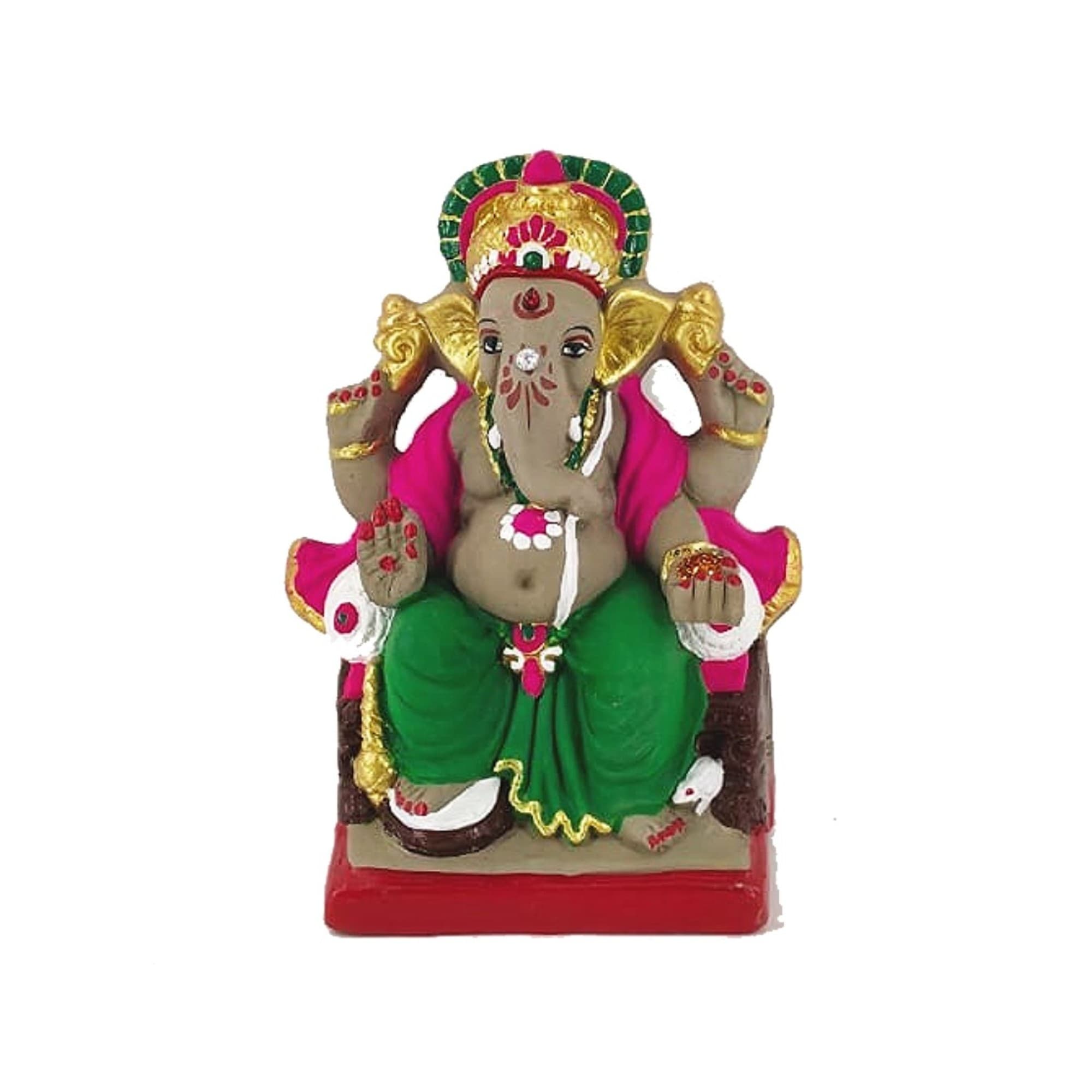 Eco-Friendly Handmade Clay Ganesh Idol — 6″ Painted