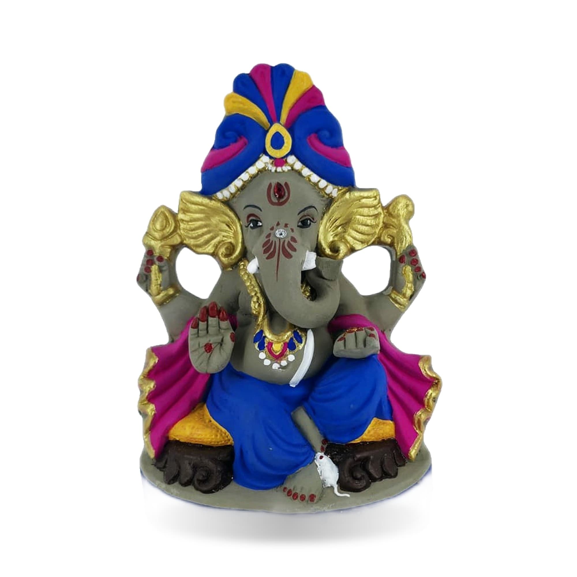 Eco-Friendly Handmade Clay Ganesh Idol — 8″ Painted