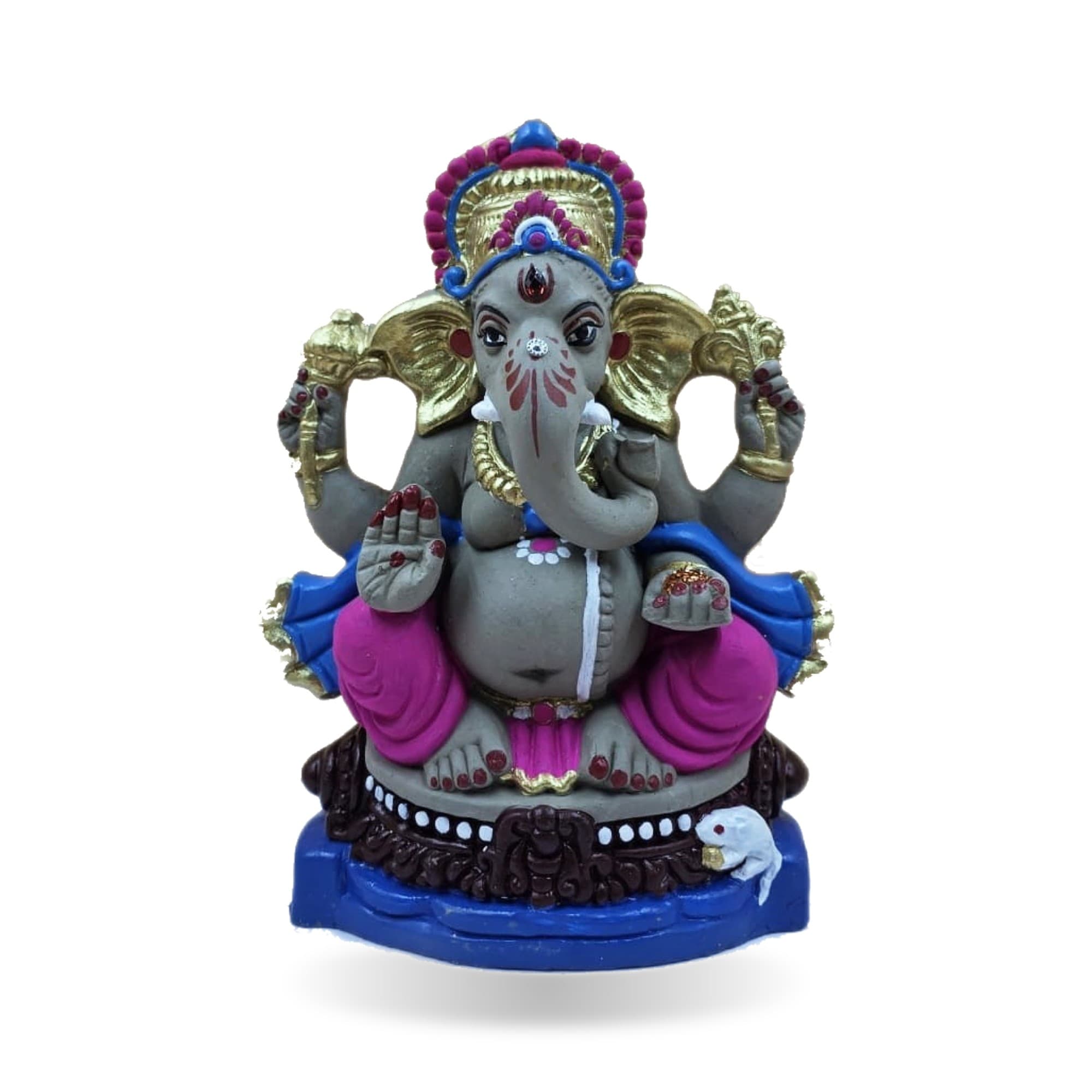 Eco-Friendly Handmade Clay Ganesh Idol — 8″ Painted