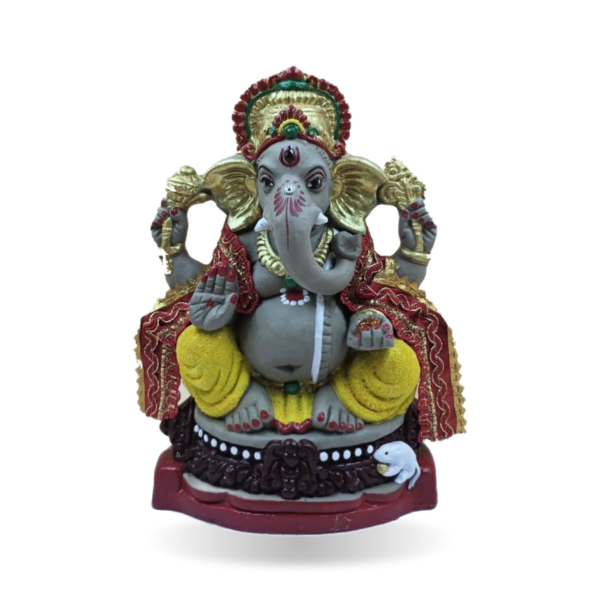 Eco-Friendly Handmade Clay Ganesh Idol — 8″ Painted