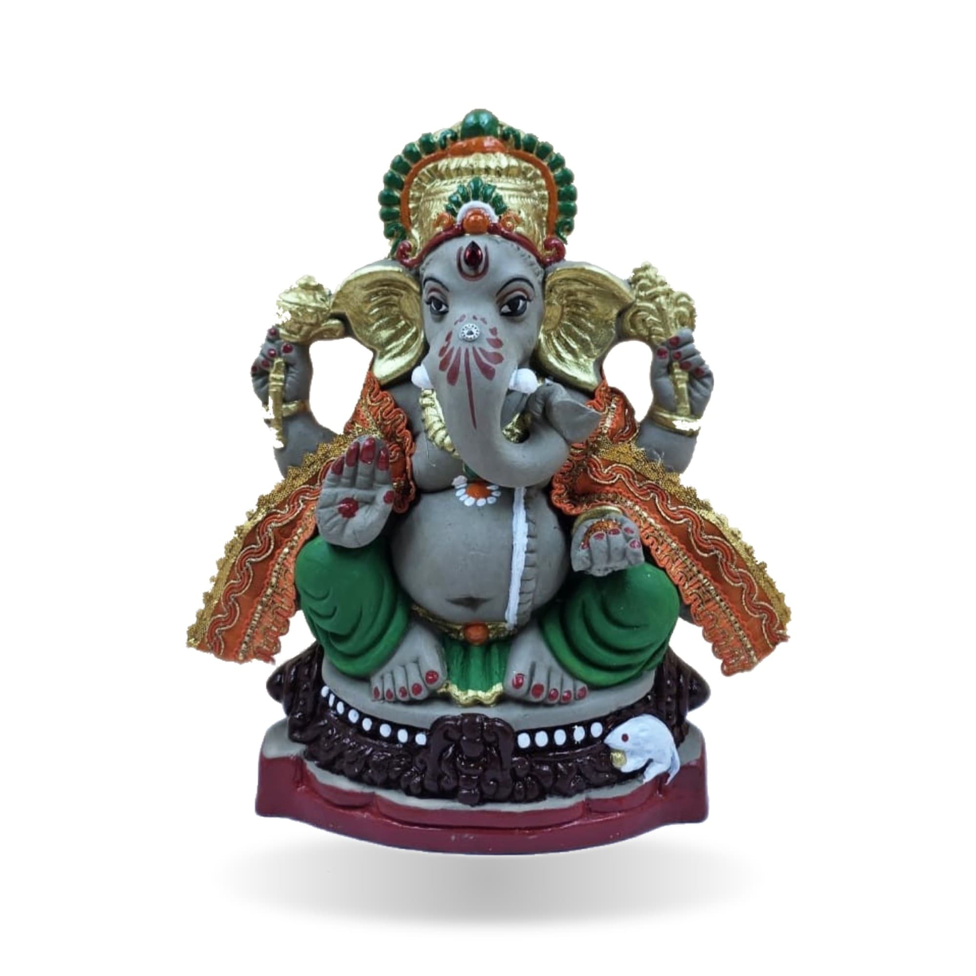 Eco-Friendly Handmade Clay Ganesh Idol — 8″ Painted