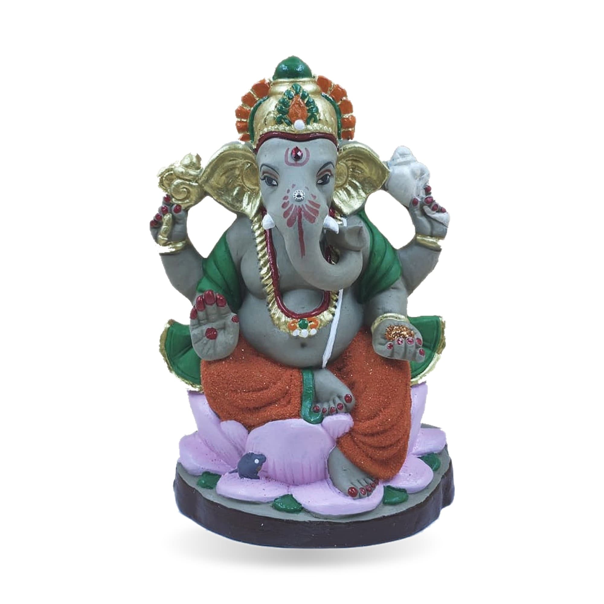 Eco-Friendly Handmade Clay Ganesh Idol — 8″ Painted