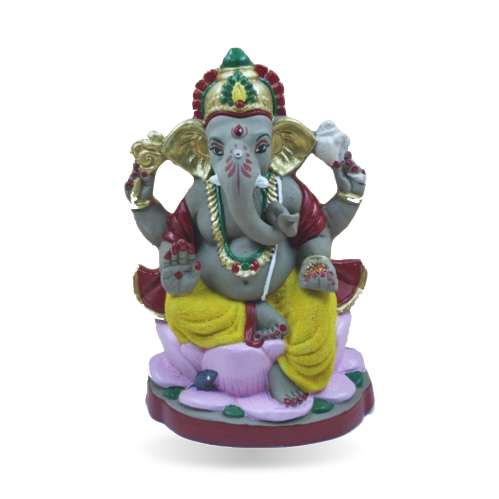 Eco-Friendly Handmade Clay Ganesh Idol — 8″ Painted