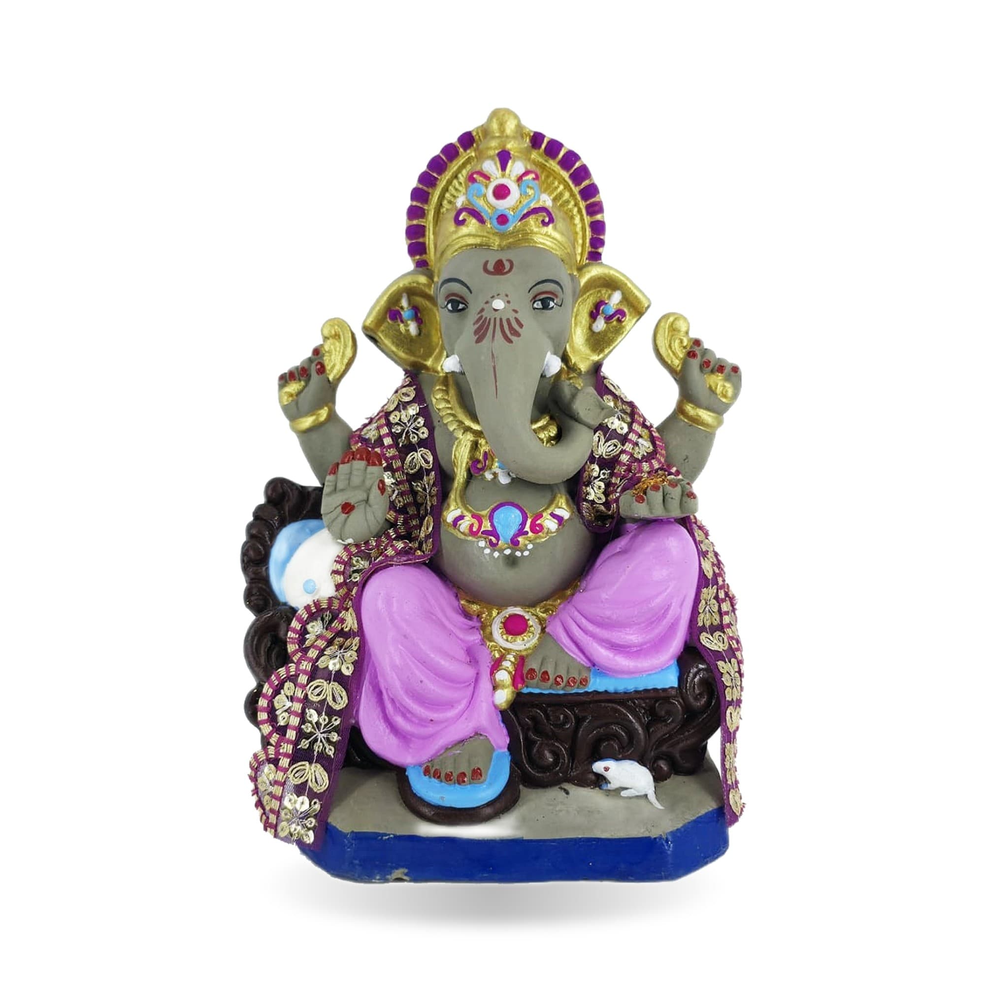 Eco-Friendly Handmade Clay Ganesh Idol — 10″ Painted