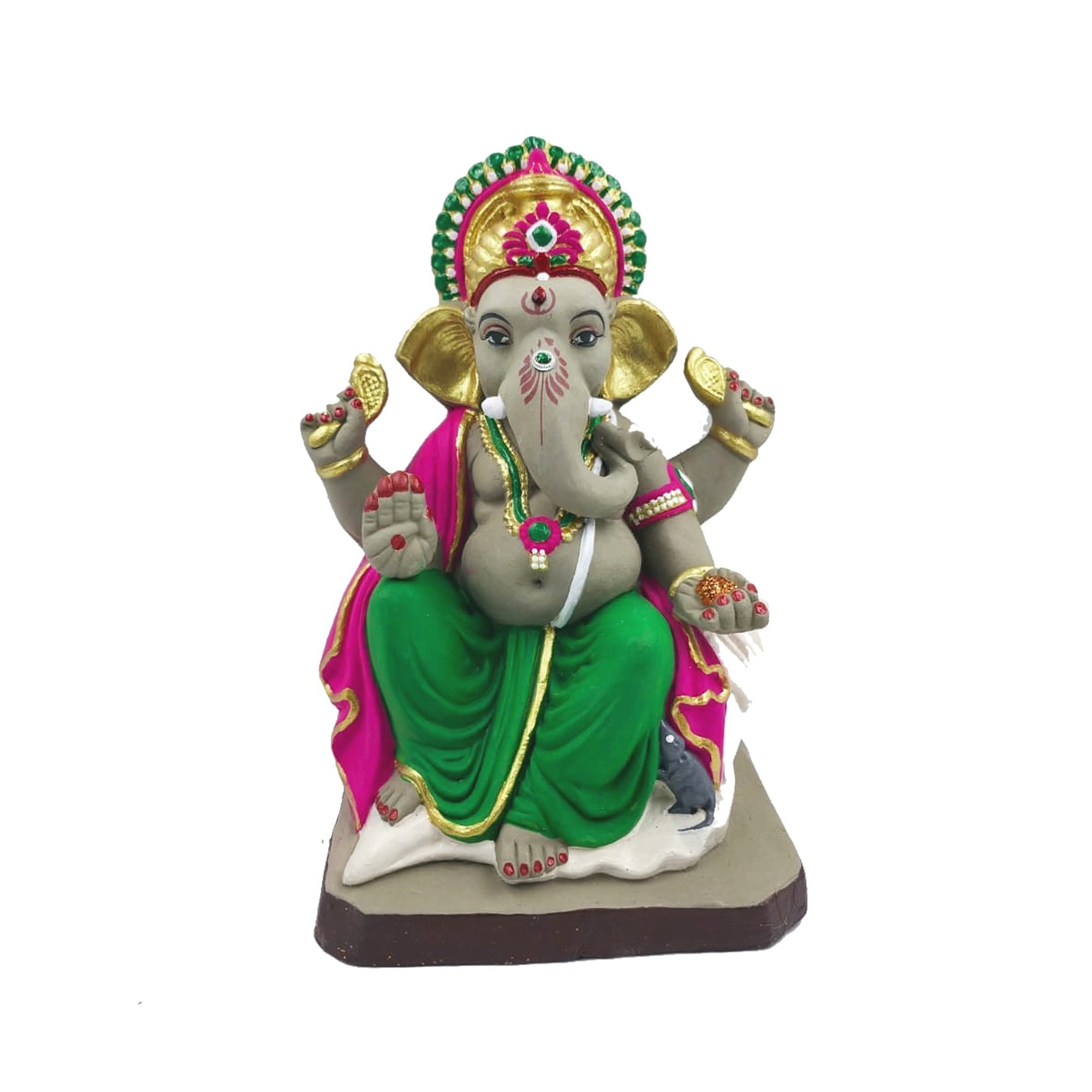 Eco-Friendly Handmade Clay Ganesh Idol — 10″ Painted