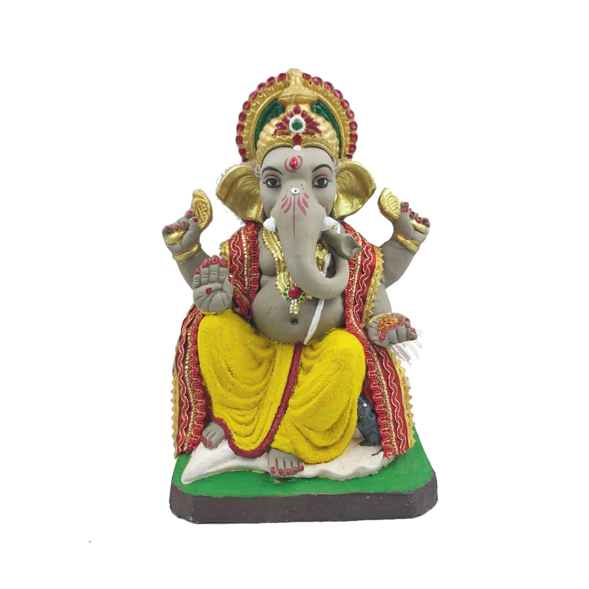 Eco-Friendly Handmade Clay Ganesh Idol — 10″ Painted