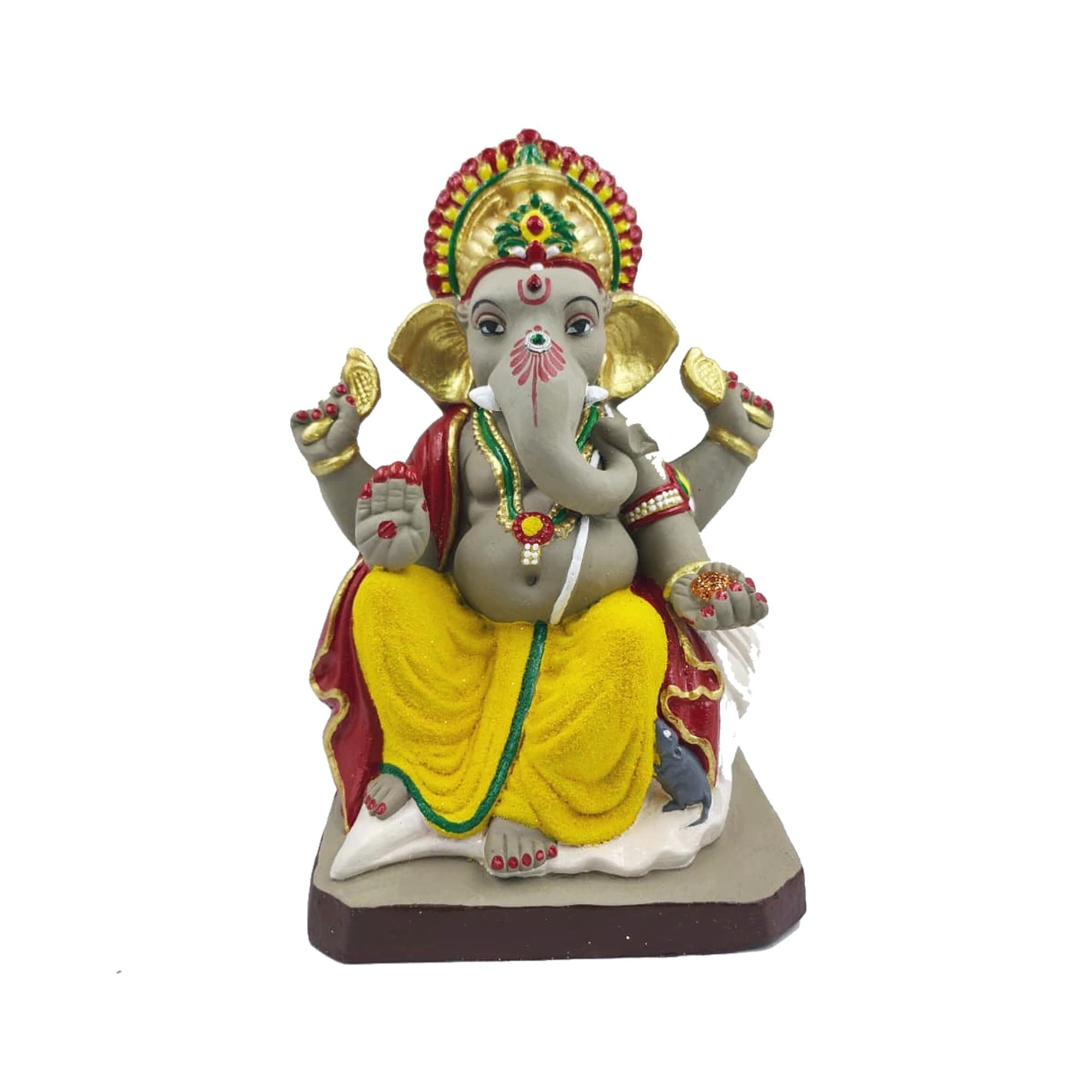 Eco-Friendly Handmade Clay Ganesh Idol — 10″ Painted