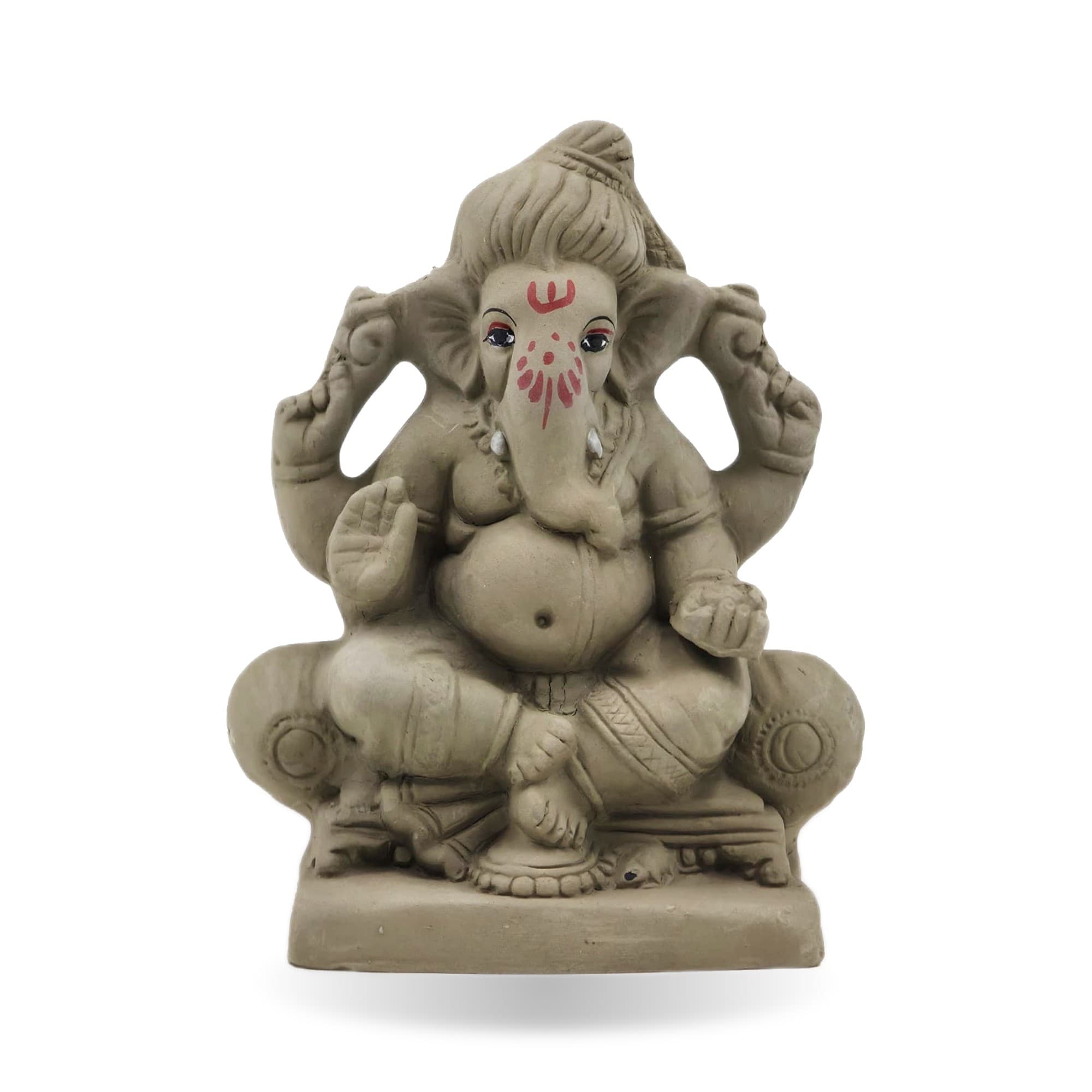 Eco-Friendly Handmade Clay Ganesh Idol — 6″ Plain